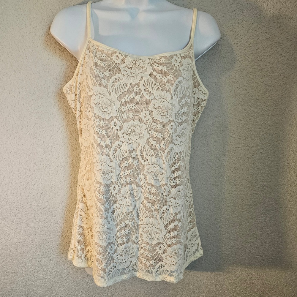 Express NWT white large lace tank top nude lining office wear sexy